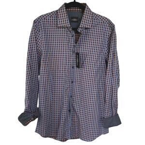 NWT Parc 81 Blue Brown Argos Button Down Dress Shirt Business Casual Mens Medium